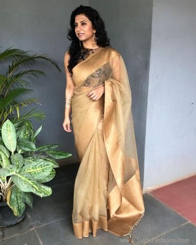 Gold Saree with Black Blouse: