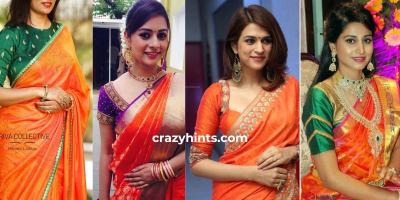 Orange Saree Contrast Blouse