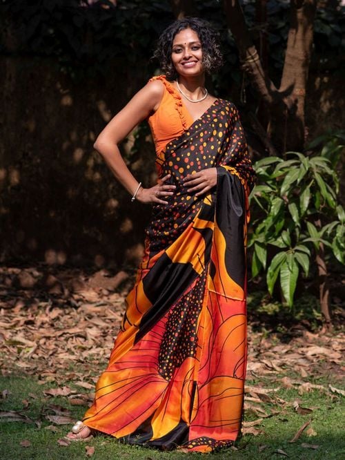 Orange and Black Saree 