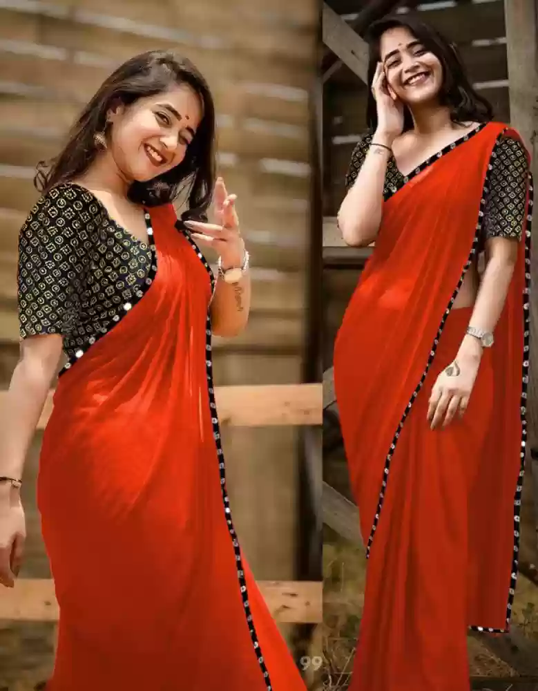 Fancy Orange Saree with Black Blouse