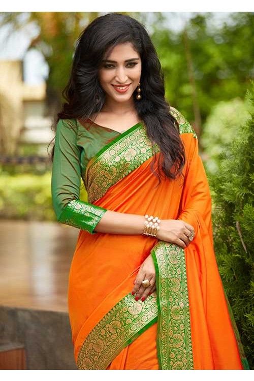 Orange Saree with Green Blouse