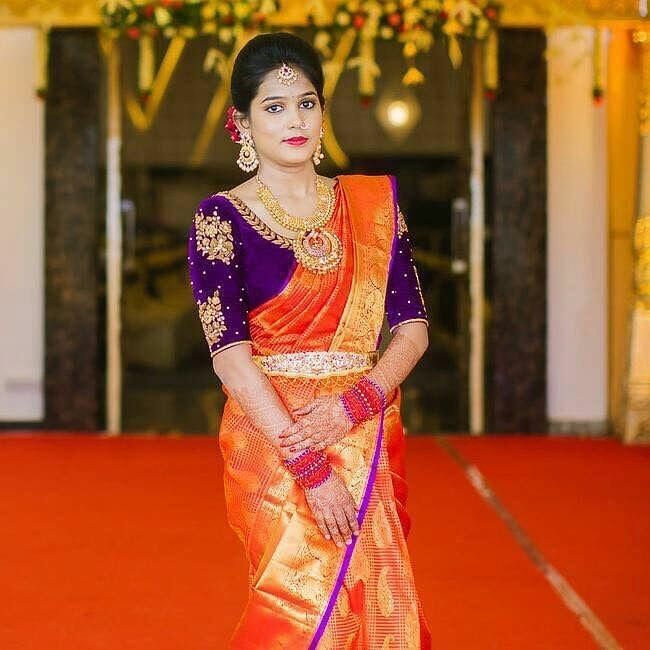 Orange Saree Violet Combinations